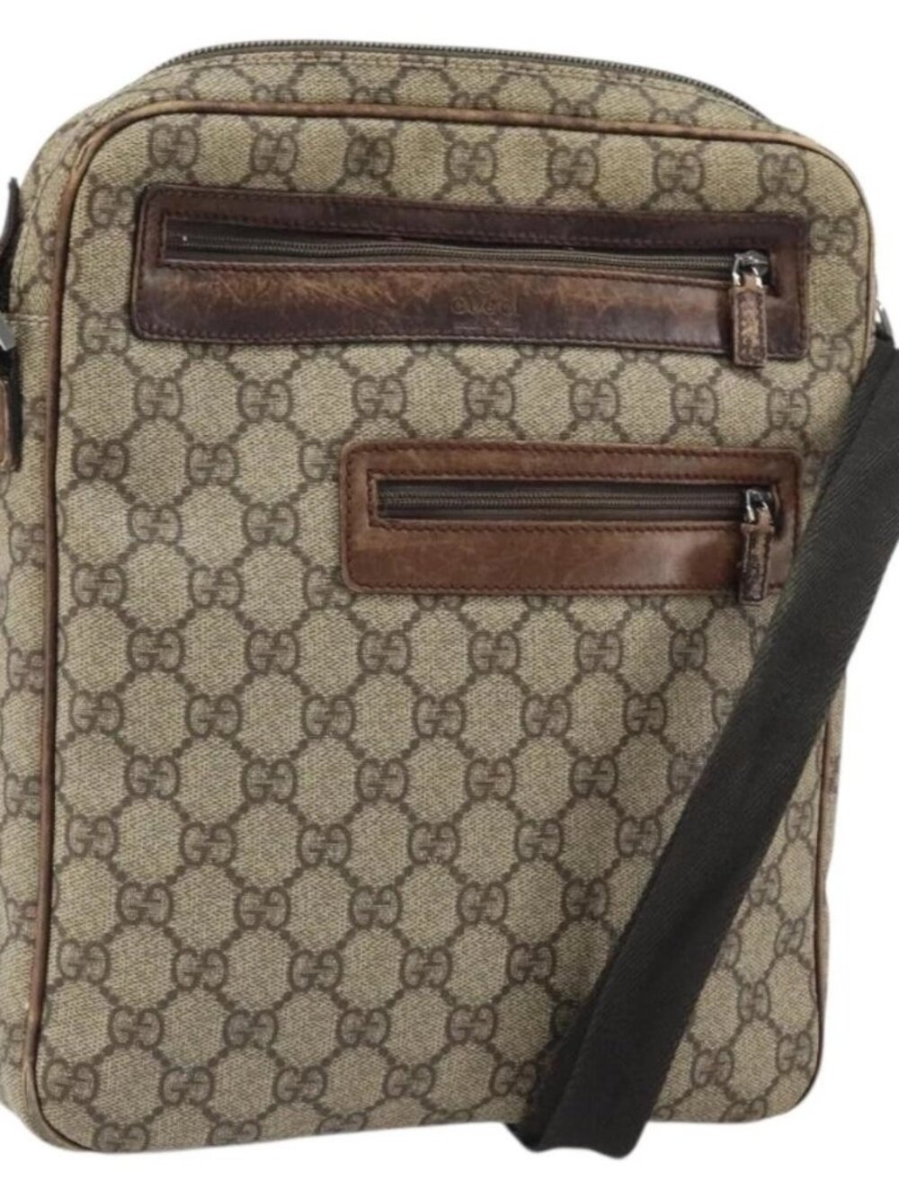 GUCCI GG Supreme Shoulder Bag PVC Leather Beige 92551 Auth ka2120